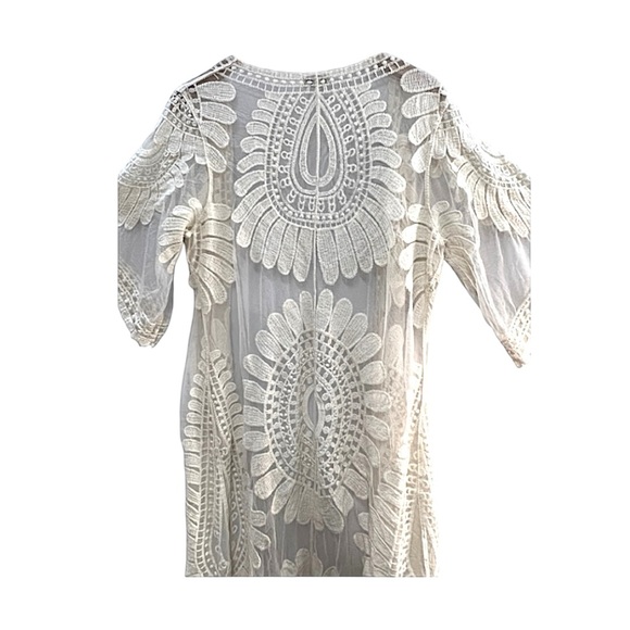 REBELLION Cream Long Netted Cover Up or Kimono SZ S - Picture 10 of 11